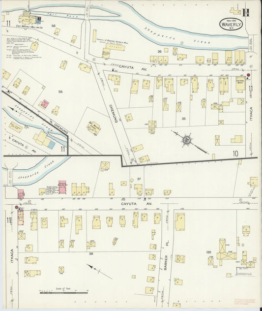 Sanborn Fire Insurance Map from Waverly, Tioga County, New York (1914), Sheet #0011 - Historic Sanborn Fire Insurance Map Print, vintage old map wall art, antique decor, genealogy gift, New York New York map