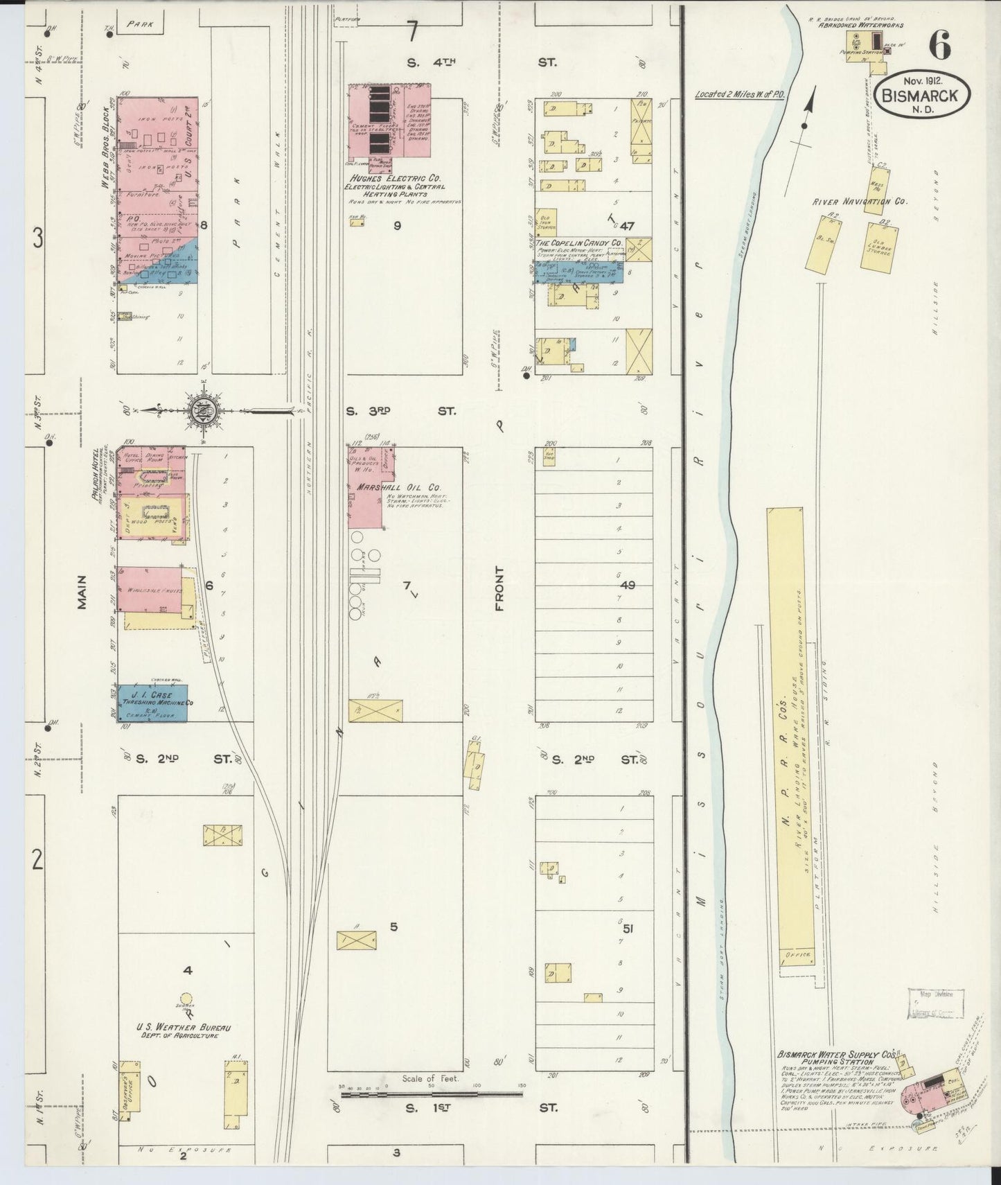 Sanborn Fire Insurance Map from Bismarck, Burleigh County, North Dakota (1912), Sheet #0006 - Complete Map Set gallery image, historic Sanborn map, vintage wall art, North Dakota North Dakota