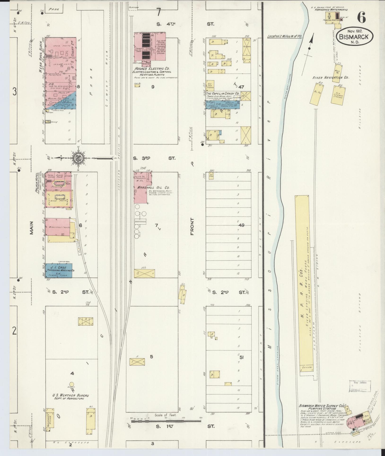 Sanborn Fire Insurance Map from Bismarck, Burleigh County, North Dakota (1912), Sheet #0006 - Complete Map Set gallery image, historic Sanborn map, vintage wall art, North Dakota North Dakota