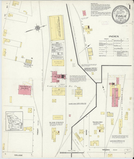 Sanborn Fire Insurance Map from Vidalia, Toombs County, Georgia (1913), Sheet #0001 - Complete Map Set gallery image, historic Sanborn map, vintage wall art, Georgia Georgia