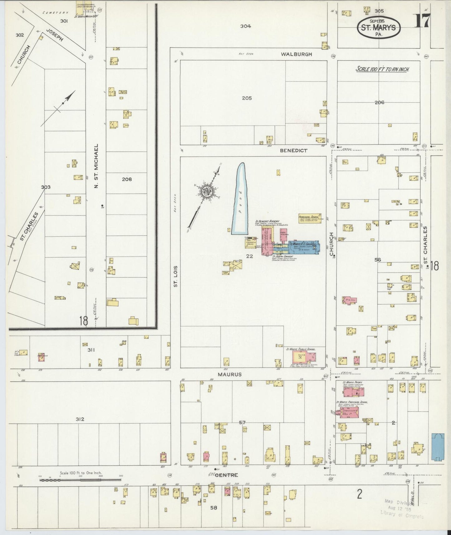 Sanborn Fire Insurance Map from Saint Marys, Elk County, Pennsylvania (1915), Sheet #0017 - Complete Map Set gallery image, historic Sanborn map, vintage wall art, Pennsylvania Pennsylvania