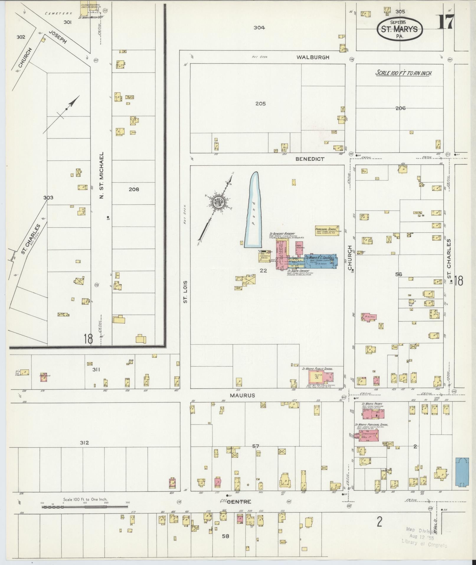 Sanborn Fire Insurance Map from Saint Marys, Elk County, Pennsylvania (1915), Sheet #0017 - Complete Map Set gallery image, historic Sanborn map, vintage wall art, Pennsylvania Pennsylvania