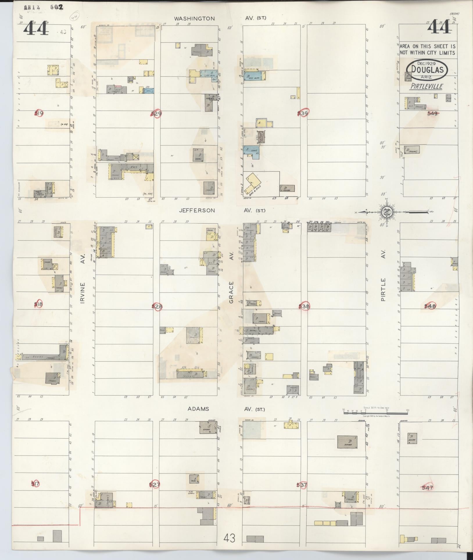 Sanborn Fire Insurance Map from Douglas, Cochise County, Arizona (1947), Sheet #0044 - Complete Map Set gallery image, historic Sanborn map, vintage wall art, Arizona Arizona