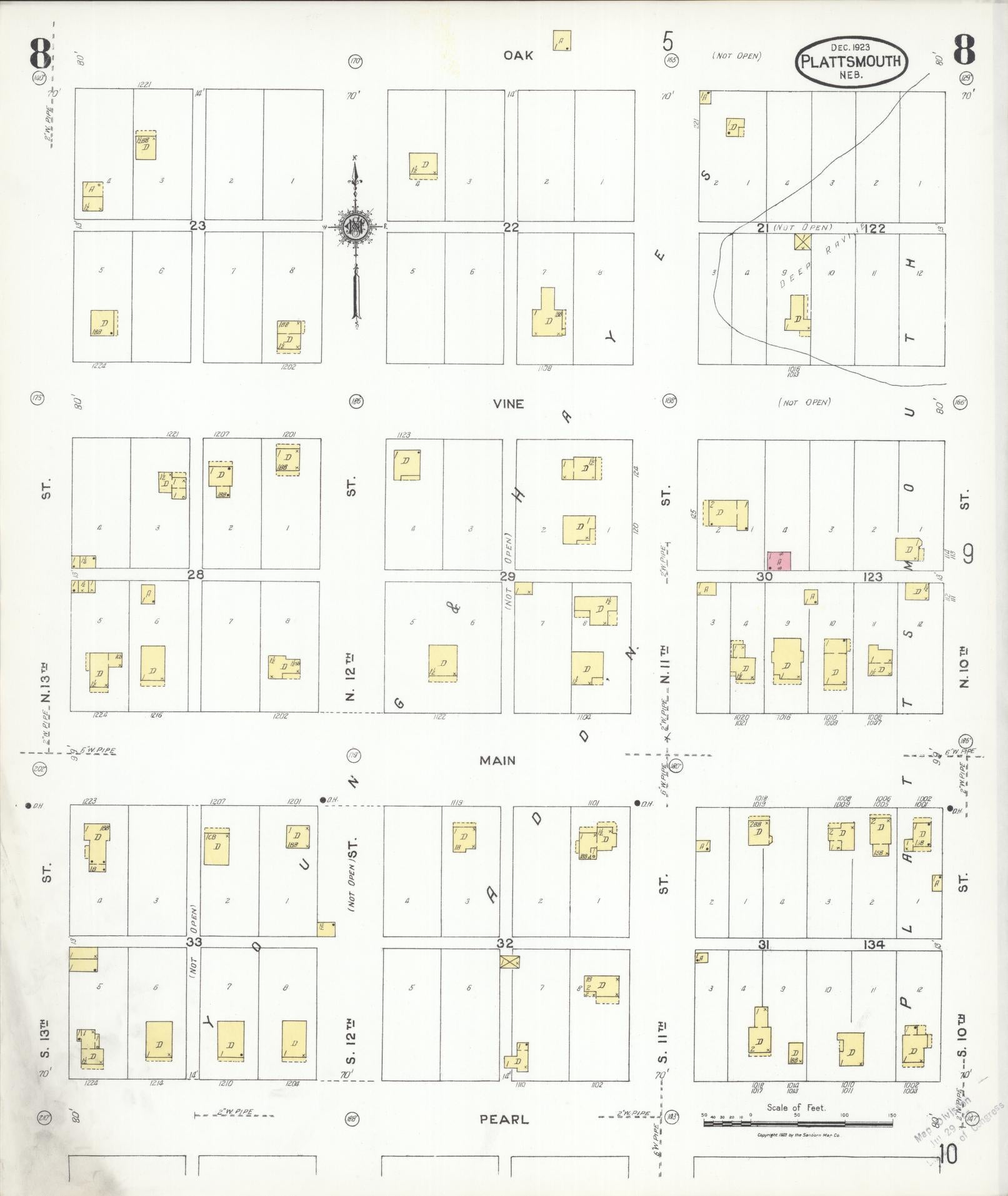 Sanborn Fire Insurance Map from Plattsmouth, Cass County, Nebraska (1923), Sheet #0008 - Complete Map Set gallery image, historic Sanborn map, vintage wall art, Nebraska Nebraska