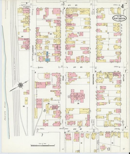 Sanborn Fire Insurance Map from Huntingdon, Huntingdon County, Pennsylvania (1911), Sheet #0004 - Historic Sanborn Fire Insurance Map Print, vintage old map wall art, antique decor, genealogy gift, Pennsylvania Pennsylvania map