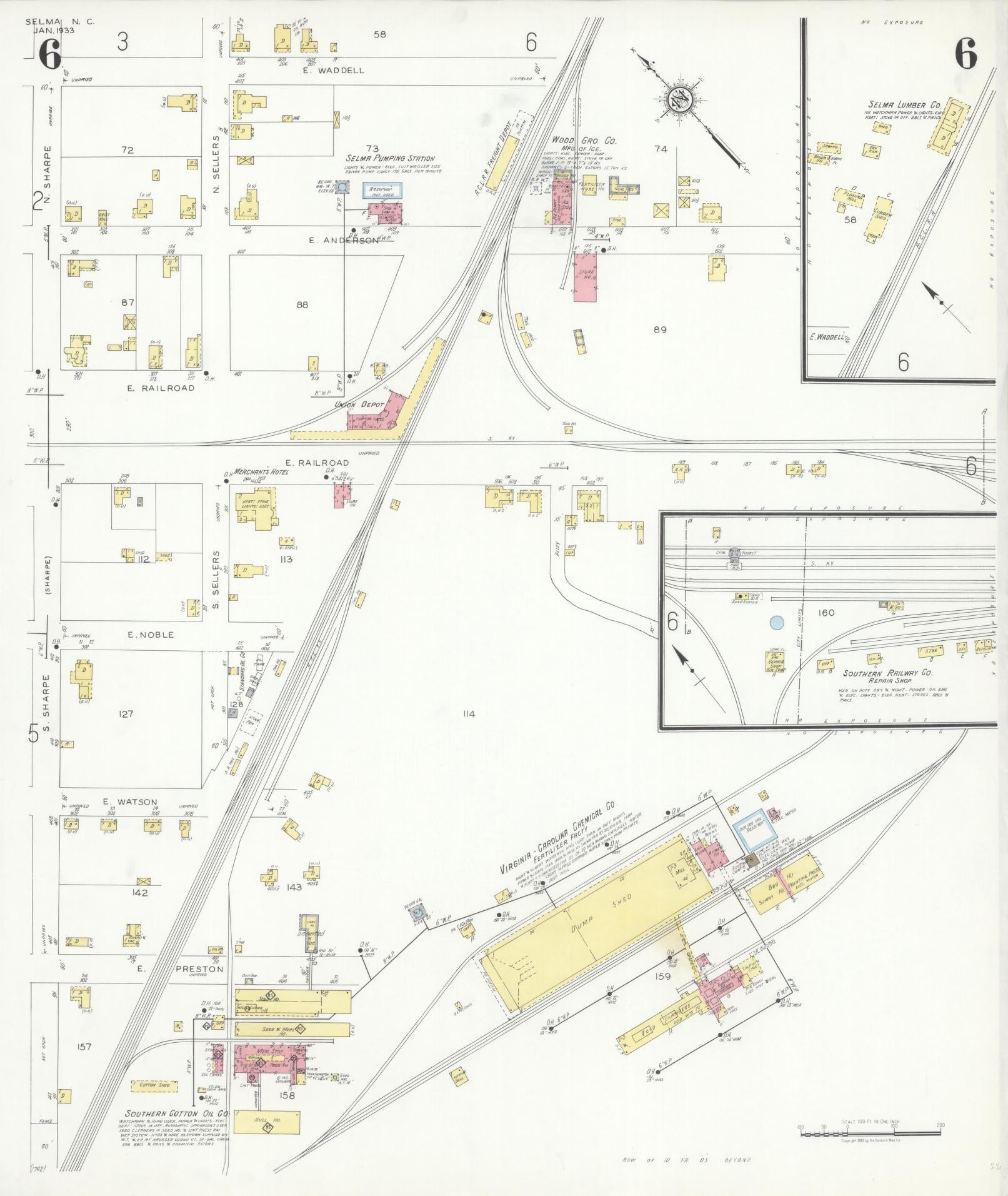 Sanborn Fire Insurance Map from Selma, Johnston County, North Carolina (1933), Sheet #0006 - Historic Sanborn Fire Insurance Map Print, vintage old map wall art, antique decor, genealogy gift, North Carolina North Carolina map