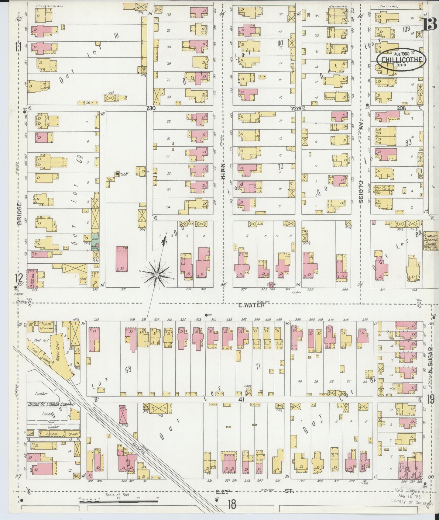 Sanborn Fire Insurance Map from Chillicothe, Ross County, Ohio (1900), Sheet #0013 - Complete Map Set gallery image, historic Sanborn map, vintage wall art, Ohio Ohio