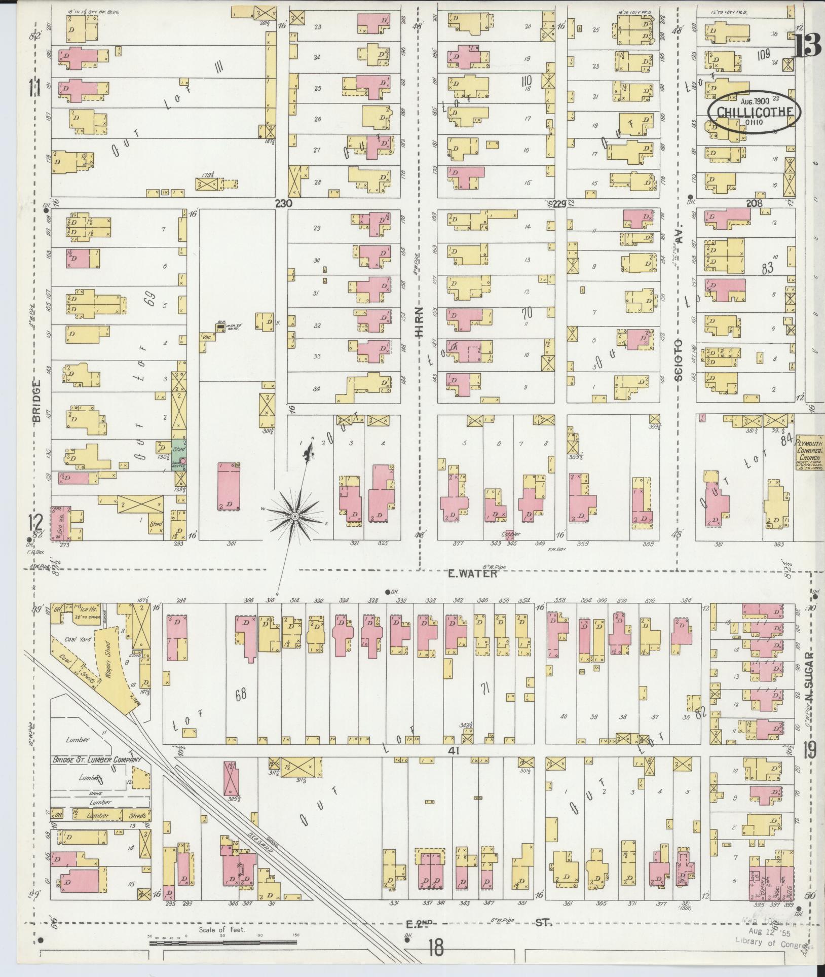 Sanborn Fire Insurance Map from Chillicothe, Ross County, Ohio (1900), Sheet #0013 - Complete Map Set gallery image, historic Sanborn map, vintage wall art, Ohio Ohio