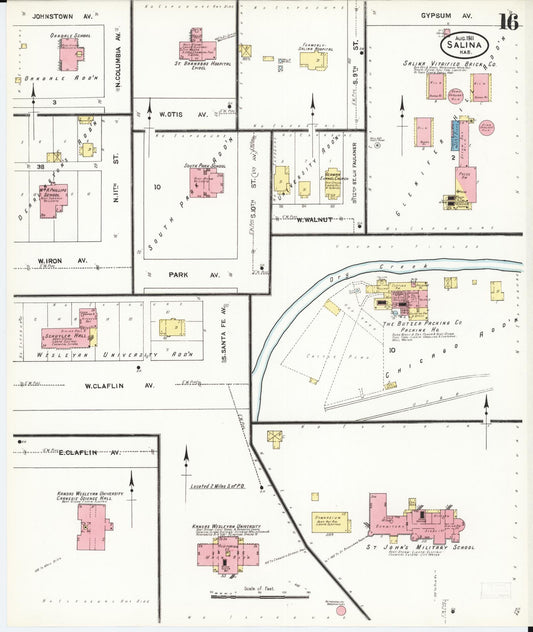 Sanborn Fire Insurance Map from Salina, Saline County, Kansas (1911), Sheet #0016 - Historic Sanborn Fire Insurance Map Print, vintage old map wall art, antique decor, genealogy gift, Kansas Kansas map