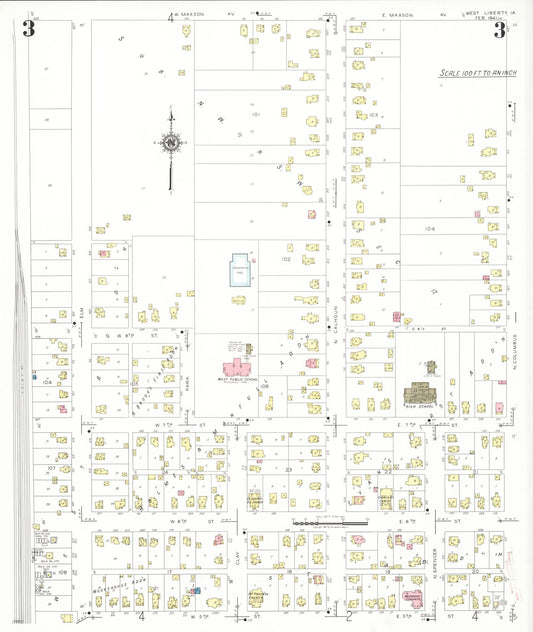 Sanborn Fire Insurance Map from West Liberty, Muscatine County, Iowa (1941), Sheet #0003 - Historic Sanborn Fire Insurance Map Print, vintage old map wall art