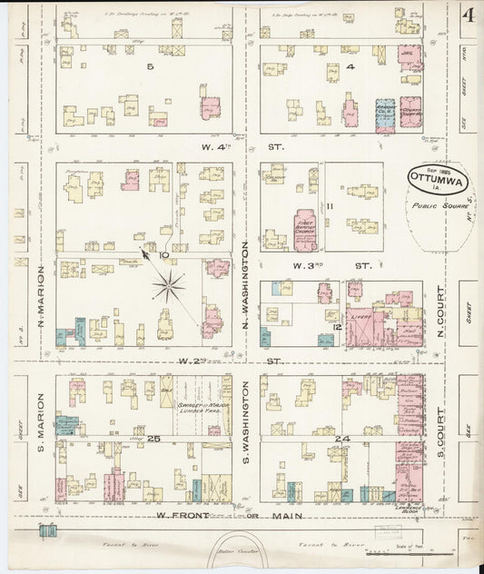 Sanborn Fire Insurance Map from Ottumwa, Wapello County, Iowa (1885), Sheet #0004 - Historic Sanborn Fire Insurance Map Print, vintage old map wall art