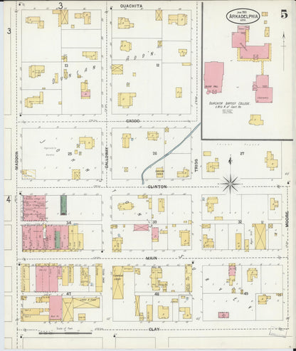 Sanborn Fire Insurance Map from Arkadelphia, Clark County, Arkansas (1901), Sheet #0005 - Complete Map Set gallery image, historic Sanborn map, vintage wall art, Arkansas Arkansas