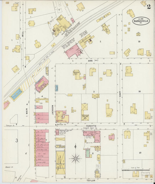 Sanborn Fire Insurance Map from Barnesville, Lamar County, Georgia (1898), Sheet #0002 - Historic Sanborn Fire Insurance Map Print, vintage old map wall art, antique decor, genealogy gift, Georgia Georgia map
