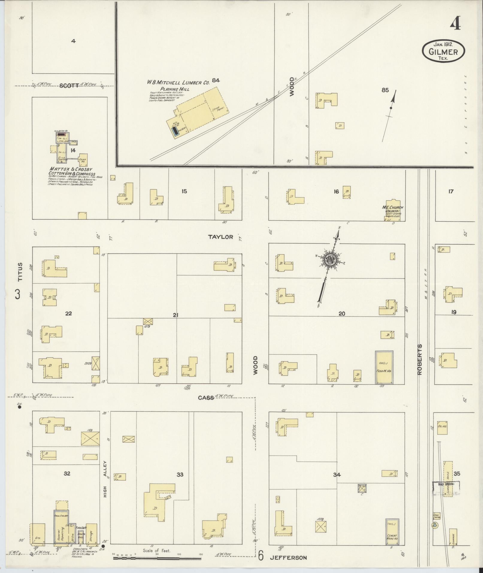 Sanborn Fire Insurance Map from Gilmer, Upshur County, Texas (1912), Sheet #0004 - Complete Map Set gallery image, historic Sanborn map, vintage wall art, Texas Texas