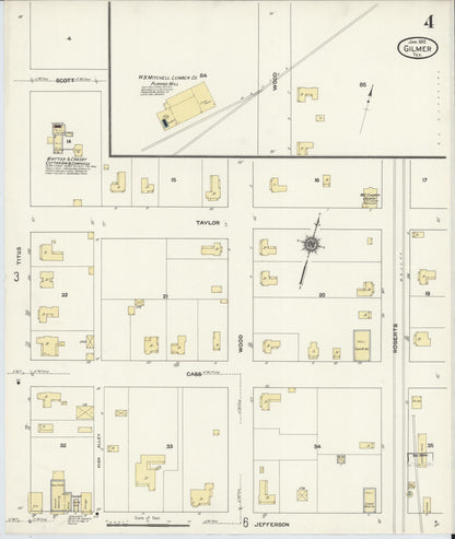Sanborn Fire Insurance Map from Gilmer, Upshur County, Texas (1912), Sheet #0004 - Complete Map Set gallery image, historic Sanborn map, vintage wall art, Texas Texas