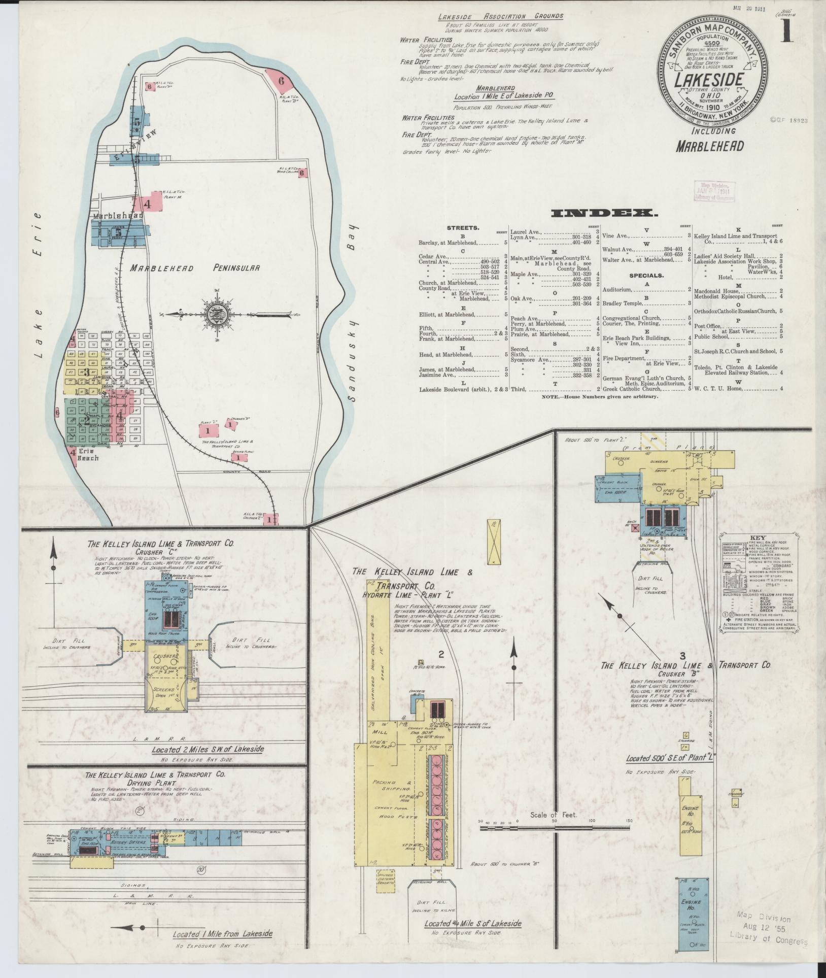 Sanborn Fire Insurance Map from Lakeside, Ottawa County, Ohio (1910), Sheet #0001 - Complete Map Set gallery image, historic Sanborn map, vintage wall art, Ohio Ohio