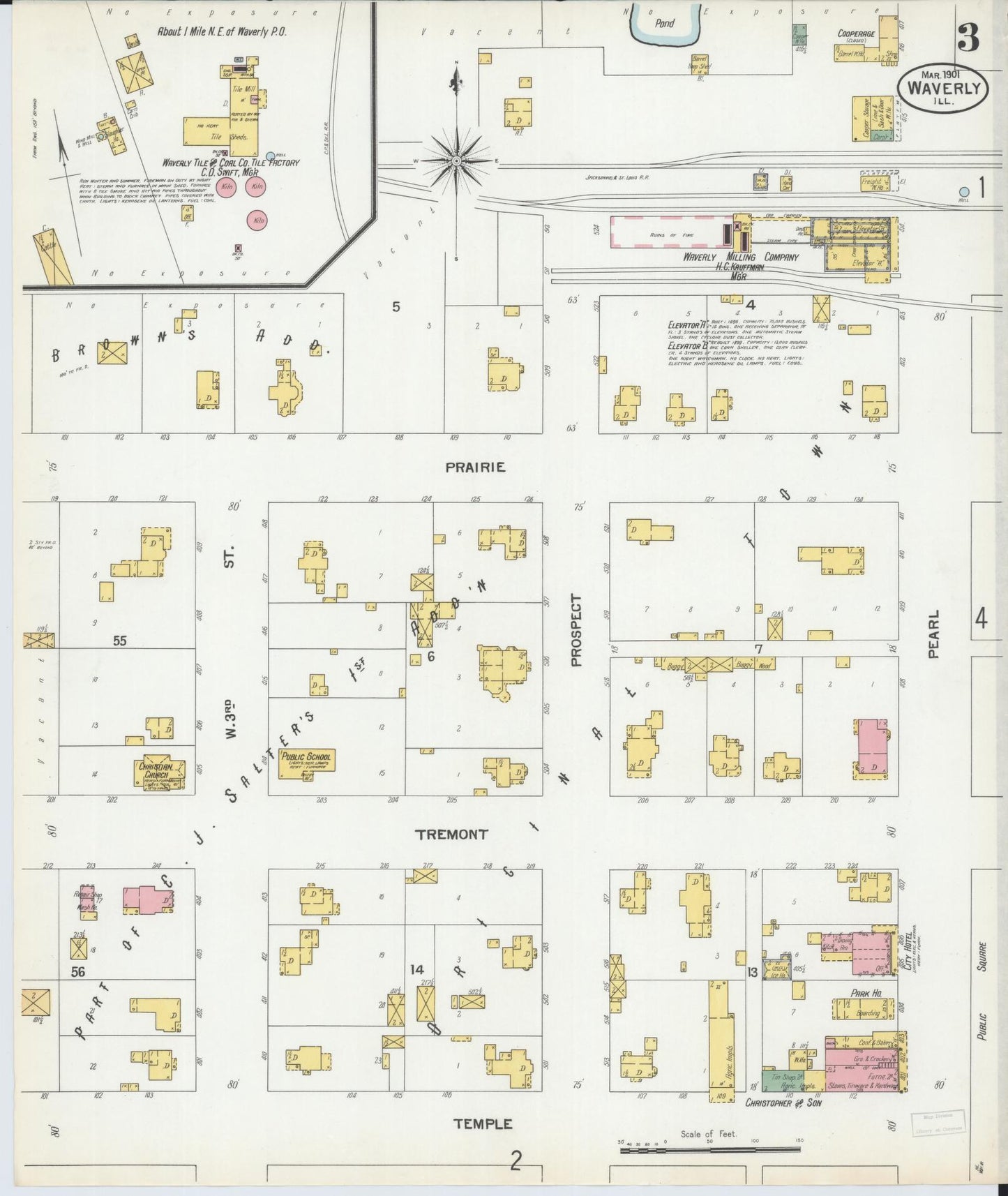 Sanborn Fire Insurance Map from Waverly, Morgan County, Illinois (1901), Sheet #0003 - Historic Sanborn Fire Insurance Map Print, vintage old map wall art, antique decor, genealogy gift, Illinois Illinois map