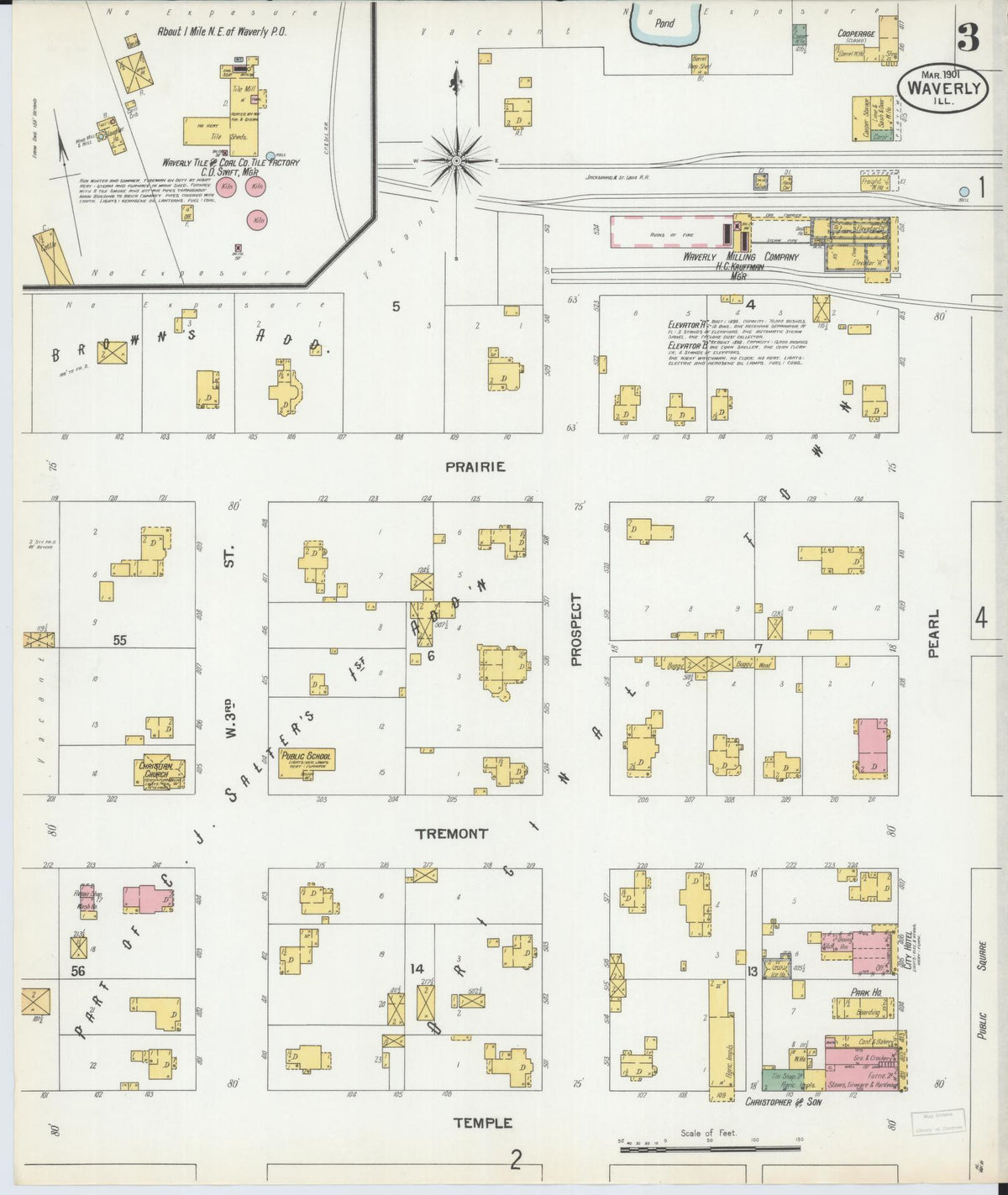 Sanborn Fire Insurance Map from Waverly, Morgan County, Illinois (1901), Sheet #0003 - Historic Sanborn Fire Insurance Map Print, vintage old map wall art, antique decor, genealogy gift, Illinois Illinois map