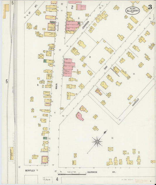 Sanborn Fire Insurance Map from Allegany, Cattaraugus County, New York (1901), Sheet #0003 - Historic Sanborn Fire Insurance Map Print, vintage old map wall art, antique decor, genealogy gift, New York New York map