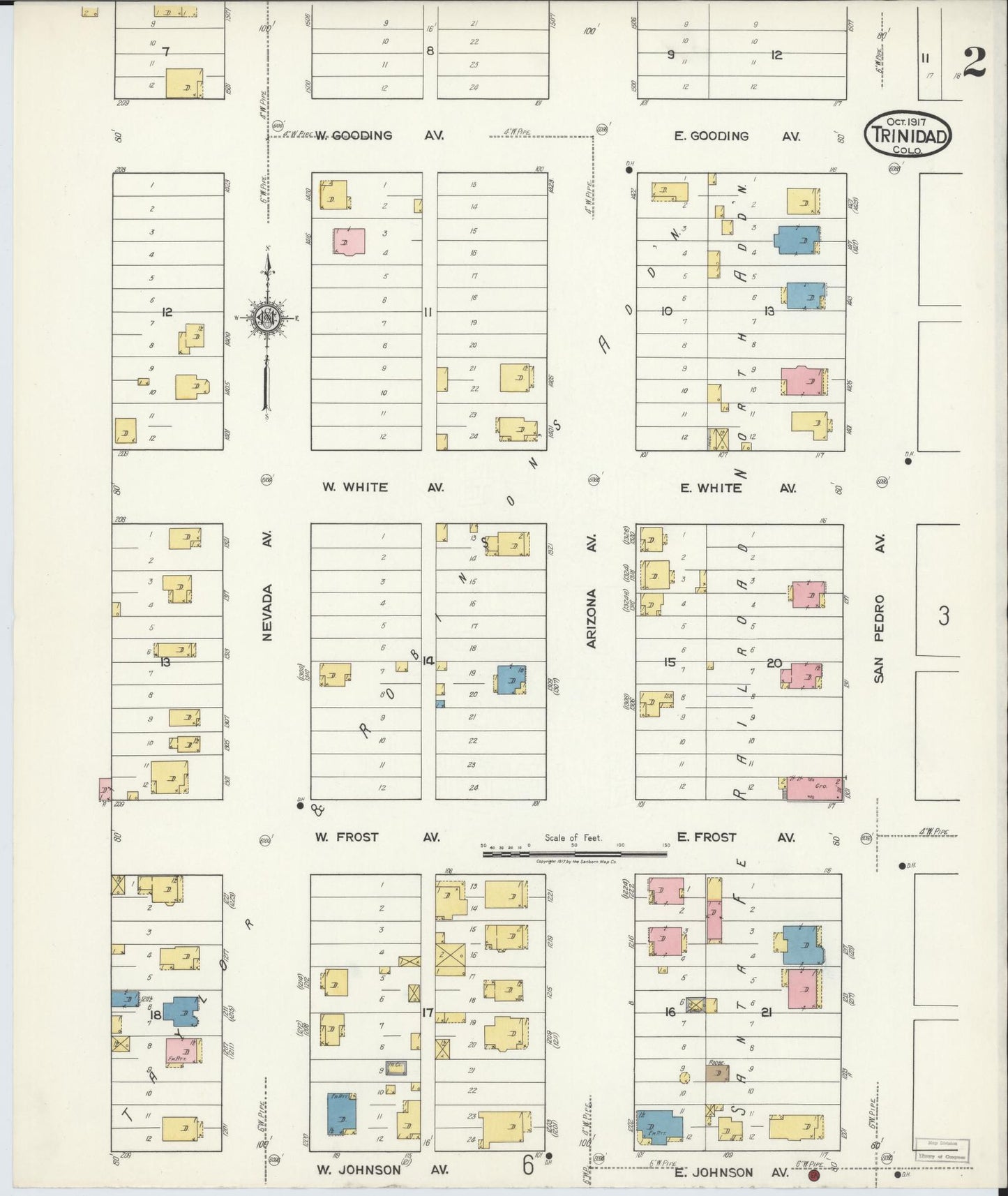 Sanborn Fire Insurance Map from Trinidad, Las Animas County, Colorado (1917), Sheet #0002 - Complete Map Set gallery image, historic Sanborn map, vintage wall art, Colorado Colorado
