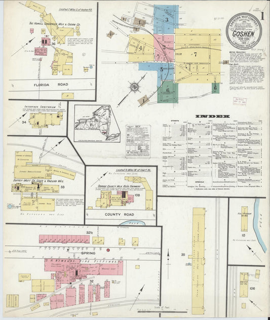 Sanborn Fire Insurance Map from Goshen, Orange County, New York (1915), Sheet #0001 - Complete Map Set gallery image, historic Sanborn map, vintage wall art, New York New York