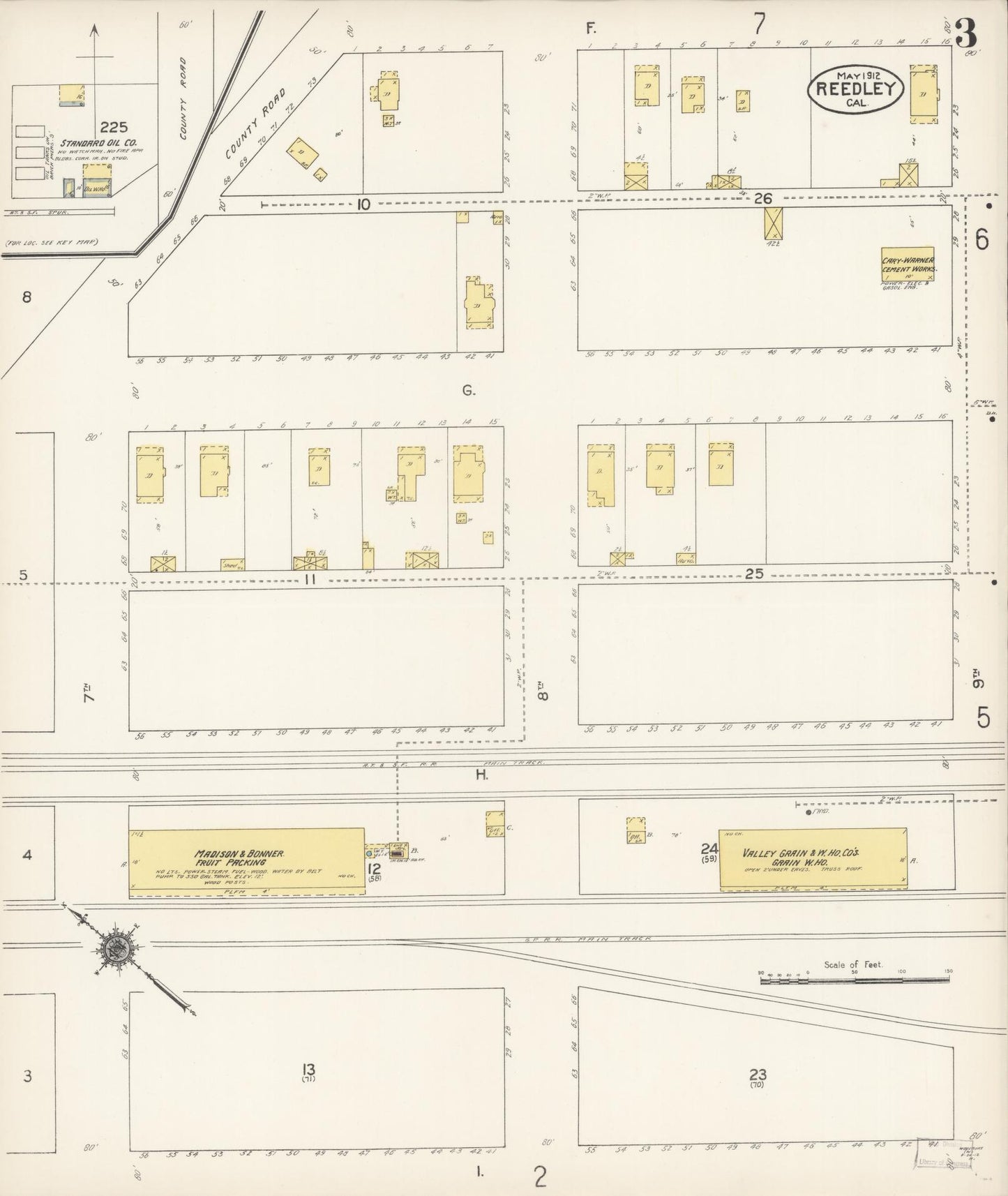 Sanborn Fire Insurance Map from Reedley, Fresno County, California (1912), Sheet #0003 - Complete Map Set gallery image, historic Sanborn map, vintage wall art, California California