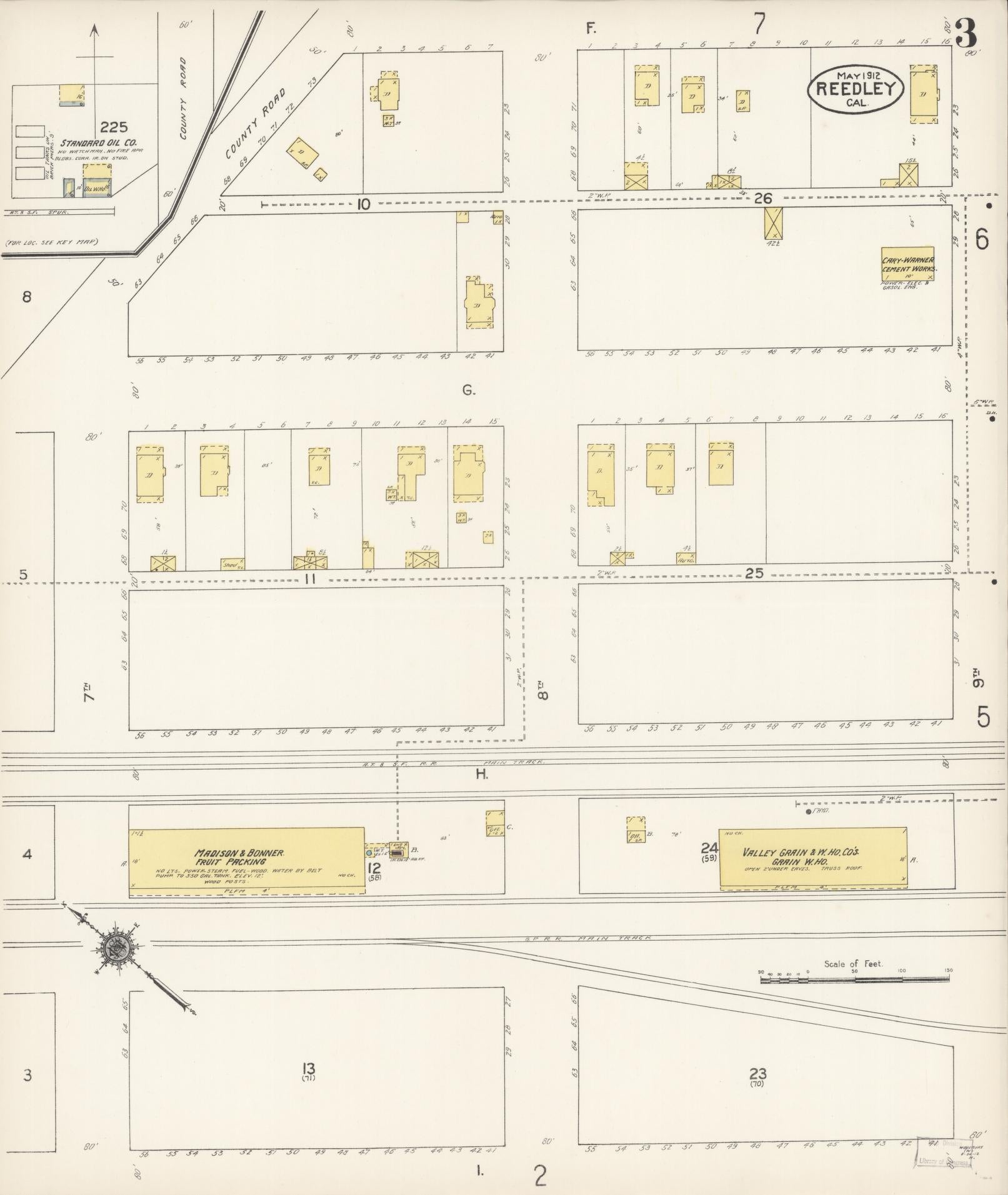 Sanborn Fire Insurance Map from Reedley, Fresno County, California (1912), Sheet #0003 - Complete Map Set gallery image, historic Sanborn map, vintage wall art, California California