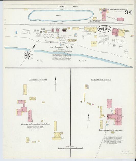 Sanborn Fire Insurance Map from Marietta, Washington County, Ohio (1907), Sheet #0034 - Historic Sanborn Fire Insurance Map Print, vintage old map wall art, antique decor, genealogy gift, Ohio Ohio map
