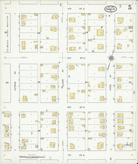 Sanborn Fire Insurance Map from Hamlin, Jones County, Texas (1919), Sheet #0005 - Historic Sanborn Fire Insurance Map Print, vintage old map wall art, antique decor, genealogy gift, Texas Texas map