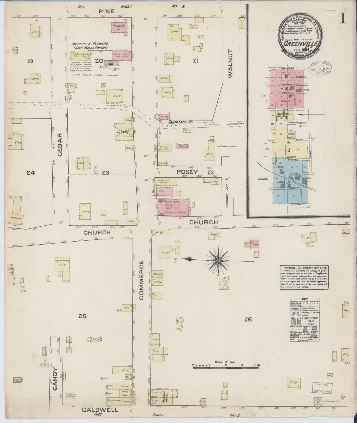 Sanborn Fire Insurance Map from Greenville, Butler County, Alabama (1884), Sheet #0001 - Historic Sanborn Fire Insurance Map Print, vintage old map wall art, antique decor, genealogy gift, Alabama Alabama map