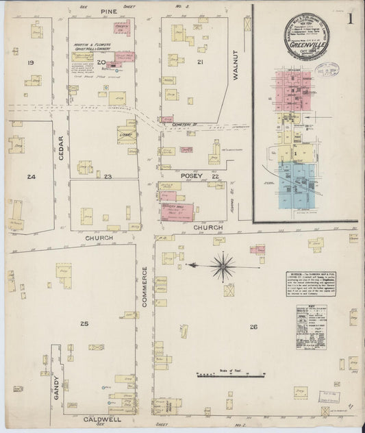 Sanborn Fire Insurance Map from Greenville, Butler County, Alabama (1884), Sheet #0001 - Historic Sanborn Fire Insurance Map Print, vintage old map wall art, antique decor, genealogy gift, Alabama Alabama map