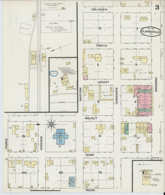 Sanborn Fire Insurance Map from Clarksville, Red River County, Texas (1891), Sheet #0003 - Historic Sanborn Fire Insurance Map Print, vintage old map wall art, antique decor, genealogy gift, Texas Texas map