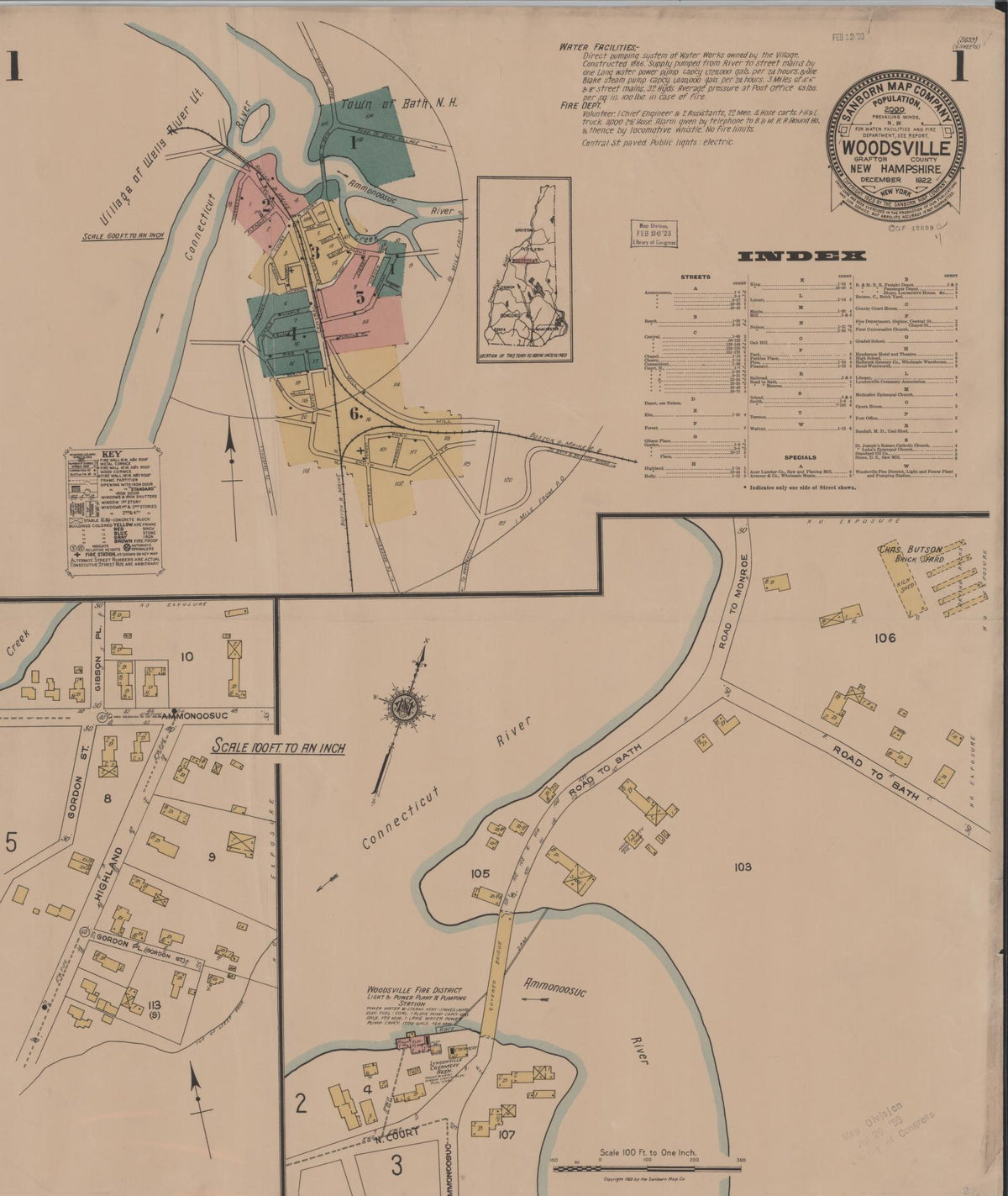 Sanborn Fire Insurance Map from Woodsville, Grafton County, New Hampshire (1922), Sheet #0001 - Complete Map Set gallery image, historic Sanborn map, vintage wall art, New Hampshire New Hampshire