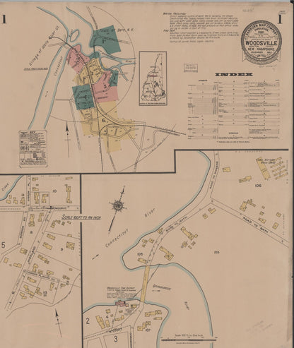 Sanborn Fire Insurance Map from Woodsville, Grafton County, New Hampshire (1922), Sheet #0001 - Complete Map Set gallery image, historic Sanborn map, vintage wall art, New Hampshire New Hampshire