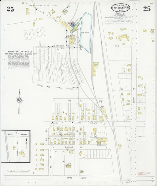 Sanborn Fire Insurance Map from Iron Mountain, Dickinson County, Michigan (1930), Sheet #0025 - Historic Sanborn Fire Insurance Map Print, vintage old map wall art, antique decor, genealogy gift, Michigan Michigan map
