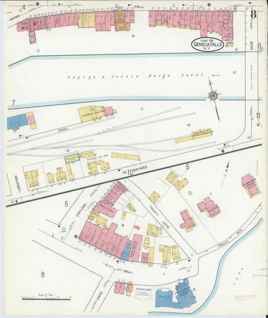 Sanborn Fire Insurance Map from Seneca Falls, Seneca County, New York (1916), Sheet #0008 - Historic Sanborn Fire Insurance Map Print, vintage old map wall art, antique decor, genealogy gift, New York New York map