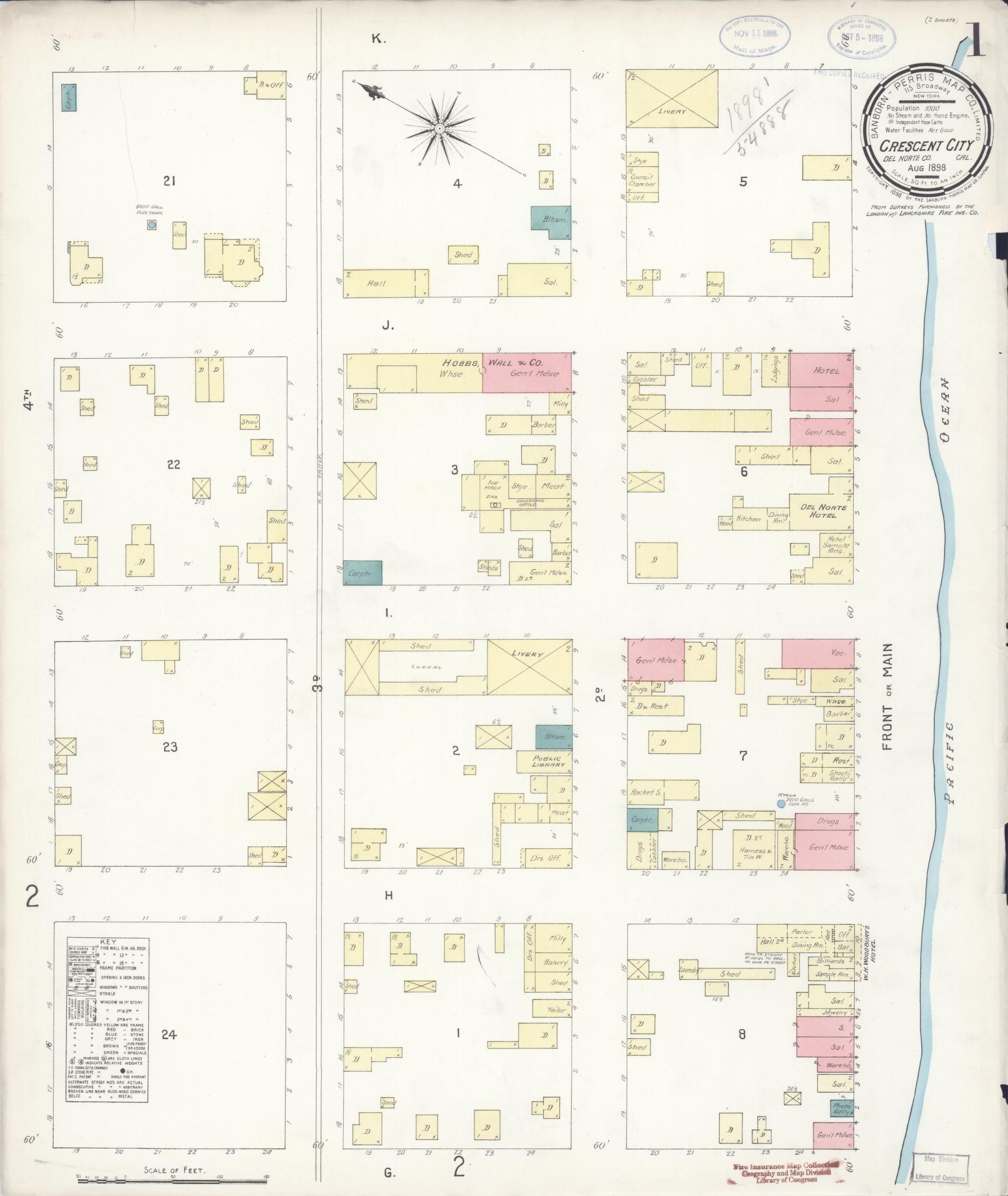 Sanborn Fire Insurance Map from Crescent City, Del Norte County, California. (1898) – Historic Sanborn Fire Insurance Map Print