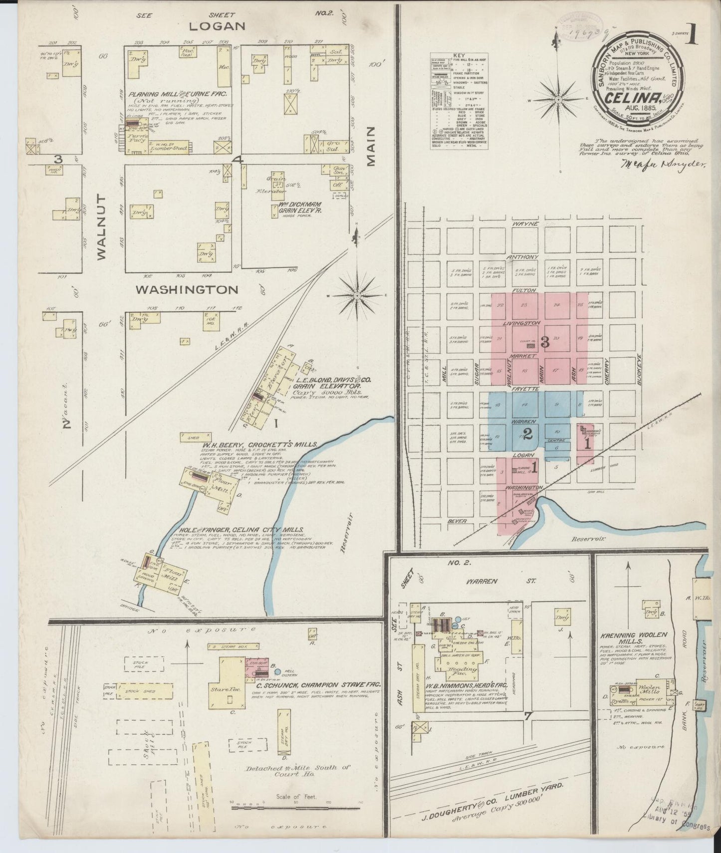 Sanborn Fire Insurance Map from Celina, Mercer County, Ohio (1885), Sheet #0001 - Historic Sanborn Fire Insurance Map Print, vintage old map wall art, antique decor, genealogy gift, Ohio Ohio map