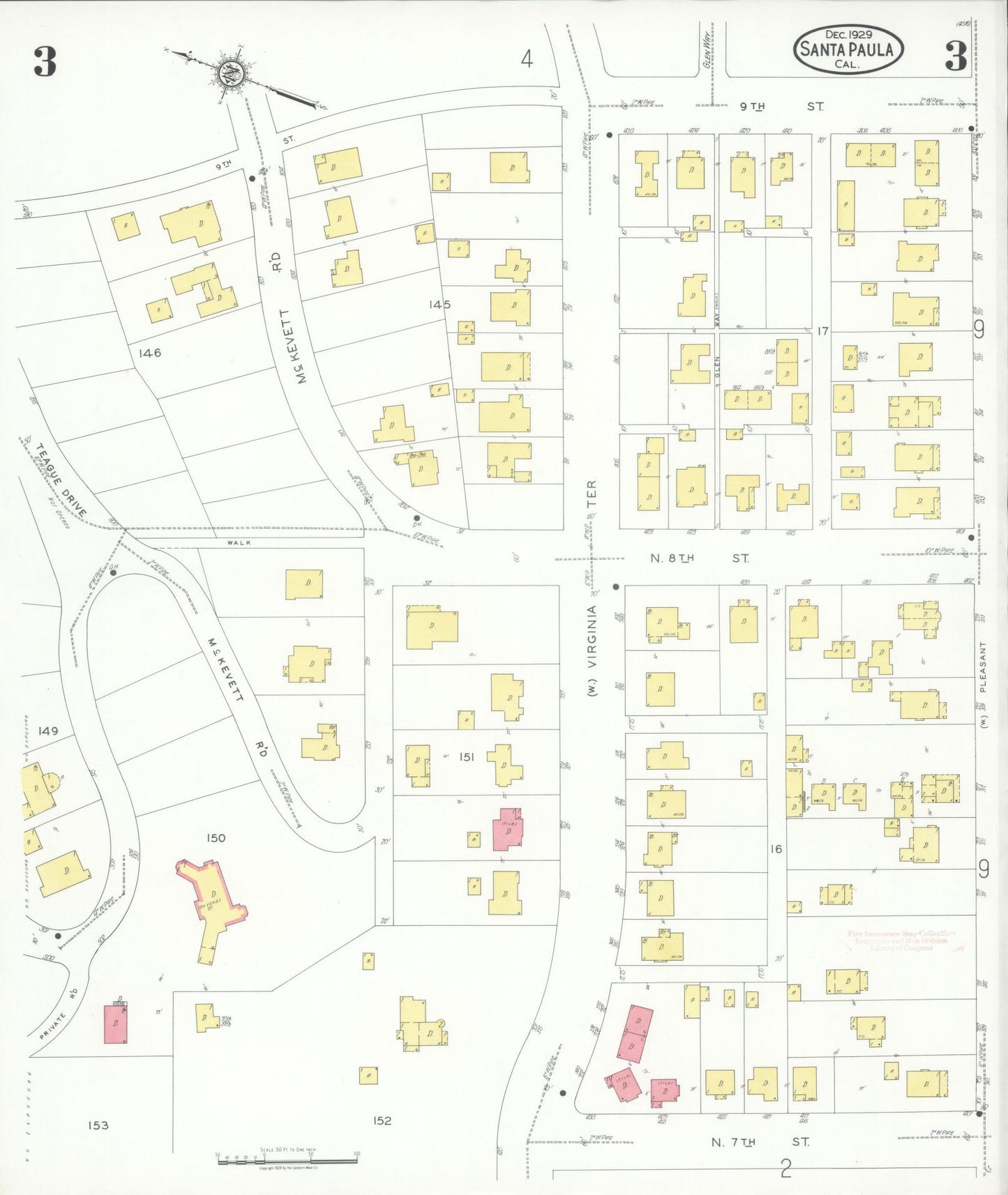 Sanborn Fire Insurance Map from Santa Paula, Ventura County, California (1929), Sheet #0003 - Complete Map Set gallery image, historic Sanborn map, vintage wall art, California California