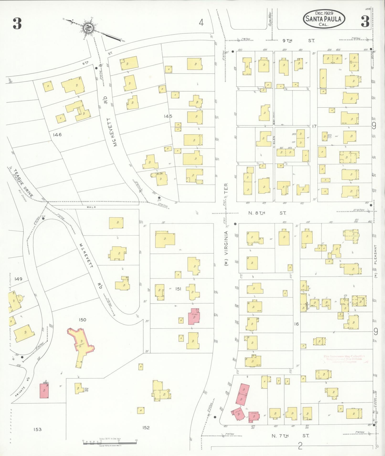 Sanborn Fire Insurance Map from Santa Paula, Ventura County, California (1929), Sheet #0003 - Complete Map Set gallery image, historic Sanborn map, vintage wall art, California California