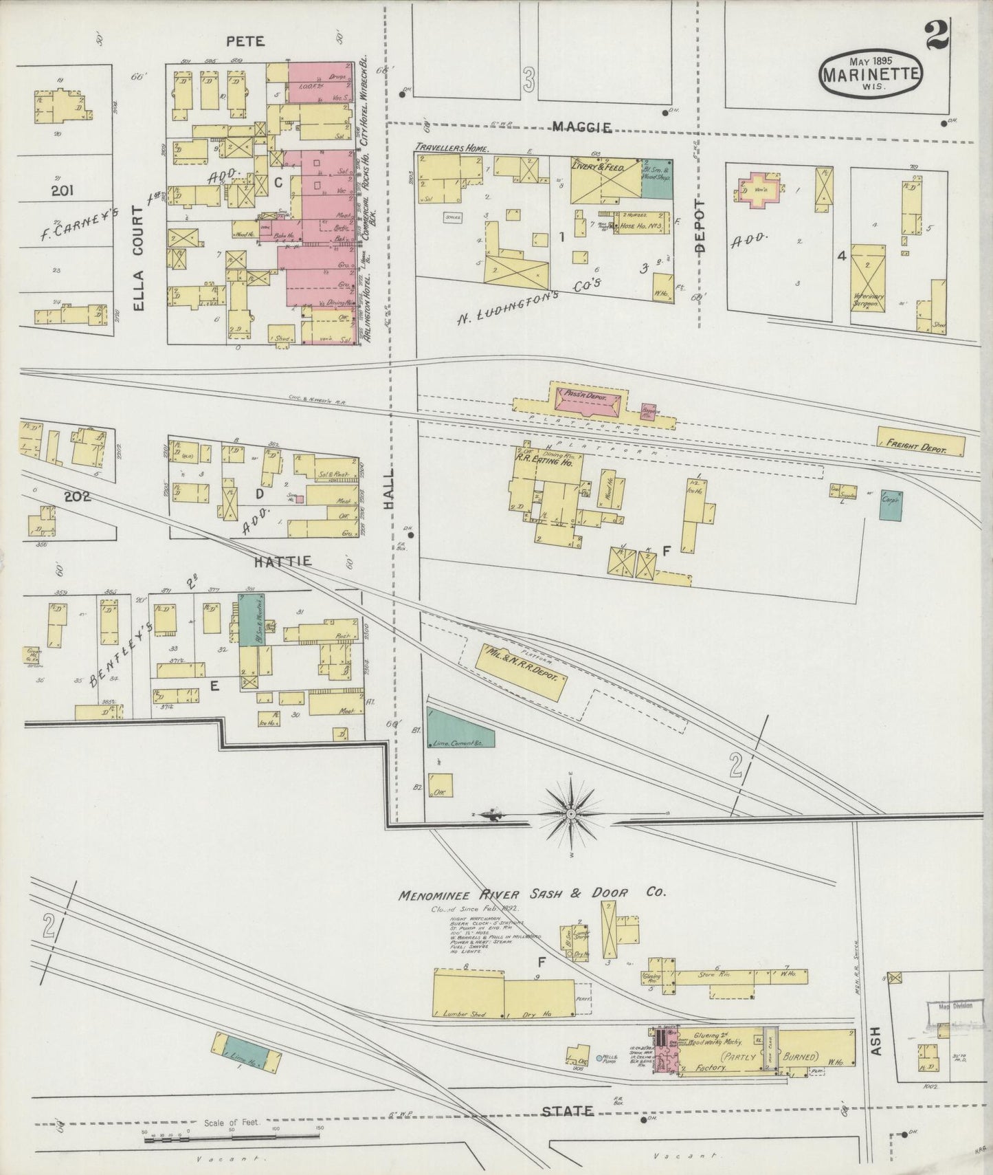 Sanborn Fire Insurance Map from Marinette, Marinette County, Wisconsin (1895), Sheet #0002 - Complete Map Set gallery image, historic Sanborn map, vintage wall art, Wisconsin Wisconsin