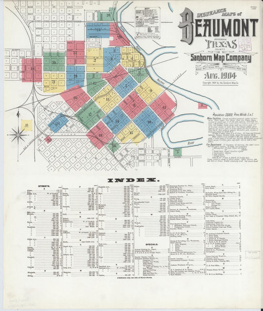 Sanborn Fire Insurance Map from Beaumont, Jefferson County, Texas (1904), Sheet #0001 - Complete Map Set gallery image, historic Sanborn map, vintage wall art, Texas Texas
