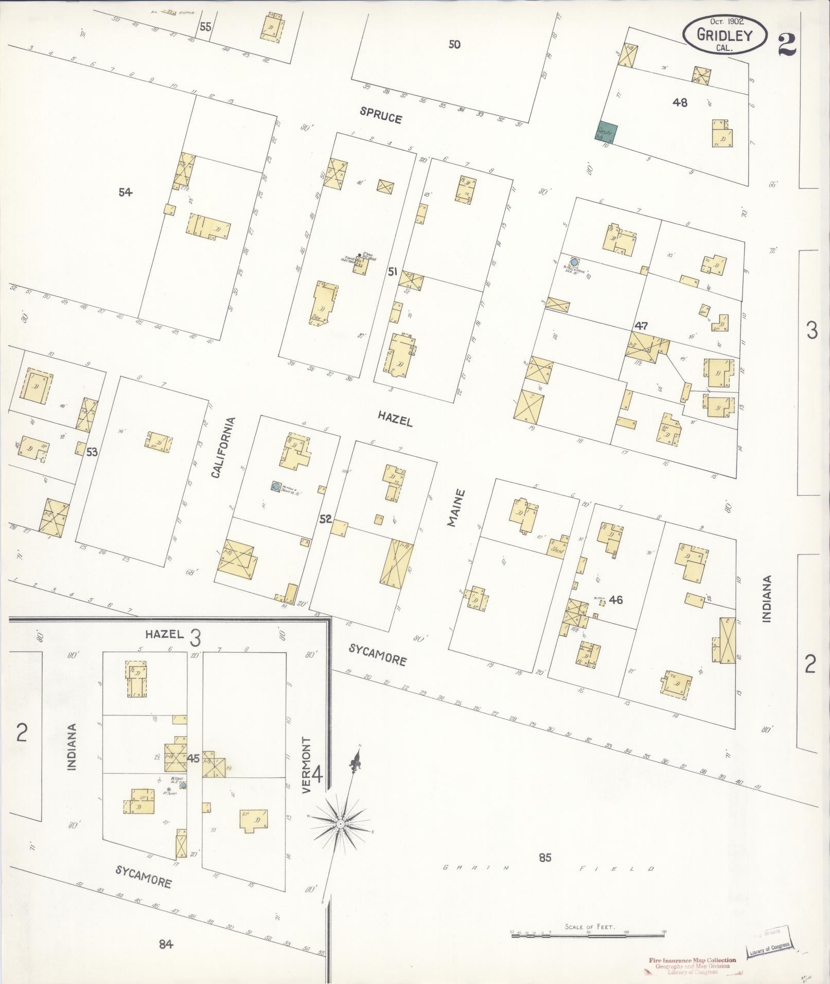 Sanborn Fire Insurance Map from Gridley, Butte County, California (1902), Sheet #0002 - Historic Sanborn Fire Insurance Map Print, vintage old map wall art, antique decor, genealogy gift, California California map