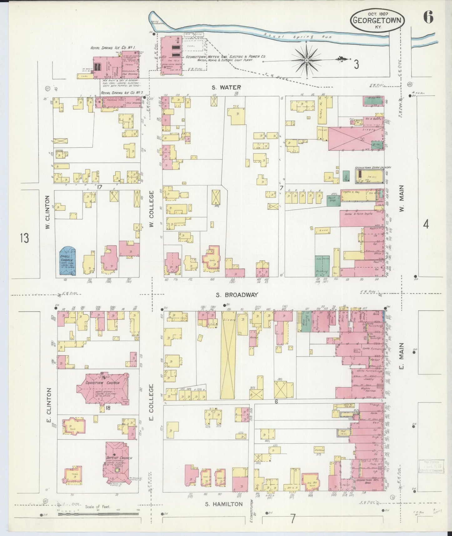 Sanborn Fire Insurance Map from Georgetown, Scott County, Kentucky (1907), Sheet #0006 - Historic Sanborn Fire Insurance Map Print, vintage old map wall art, antique decor, genealogy gift, Kentucky Kentucky map