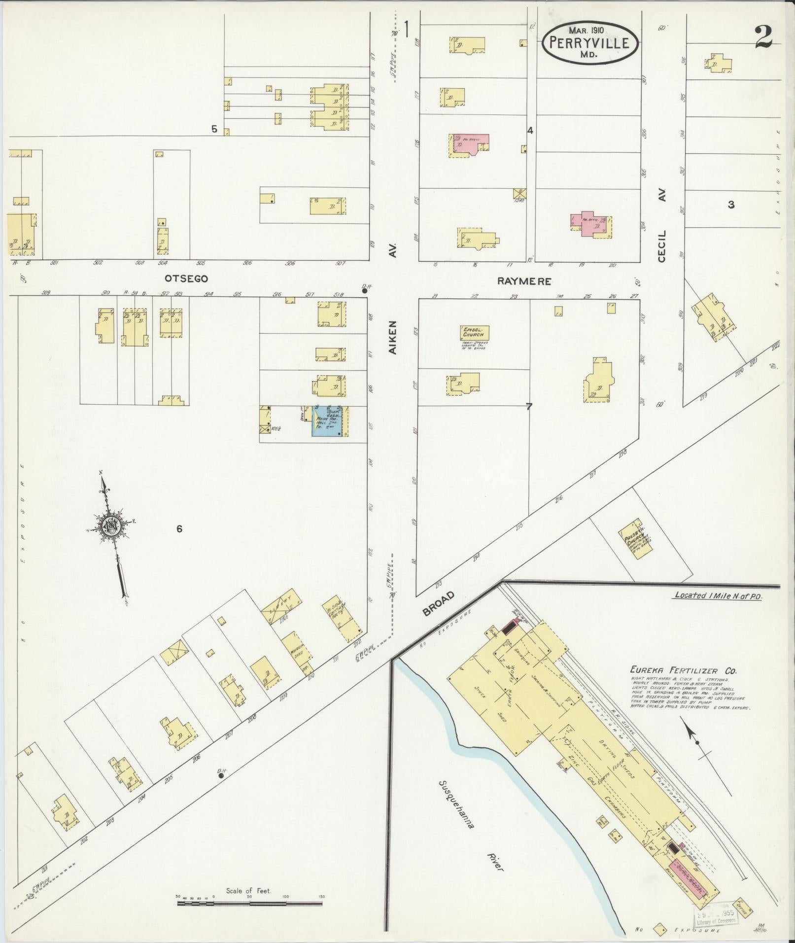 Sanborn Fire Insurance Map from Perryville, Cecil County, Maryland (1910), Sheet #0002 - Complete Map Set gallery image, historic Sanborn map, vintage wall art, Maryland Maryland