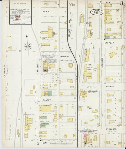 Sanborn Fire Insurance Map from Rogers, Benton County, Arkansas (1896), Sheet #0003 - Complete Map Set gallery image, historic Sanborn map, vintage wall art, Arkansas Arkansas