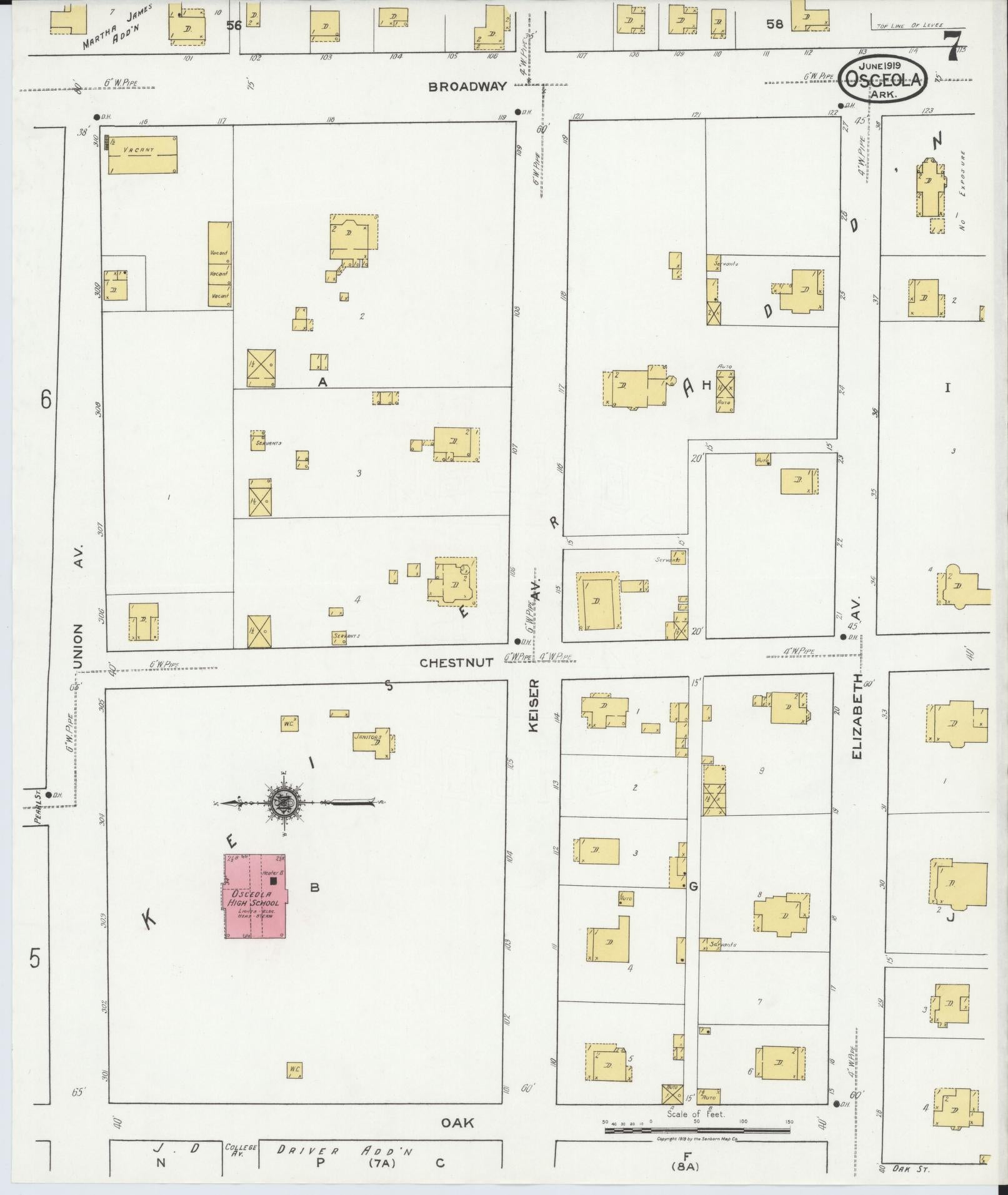 Sanborn Fire Insurance Map from Osceola, Mississippi County, Arkansas (1919), Sheet #0007 - Complete Map Set gallery image, historic Sanborn map, vintage wall art, Arkansas Arkansas