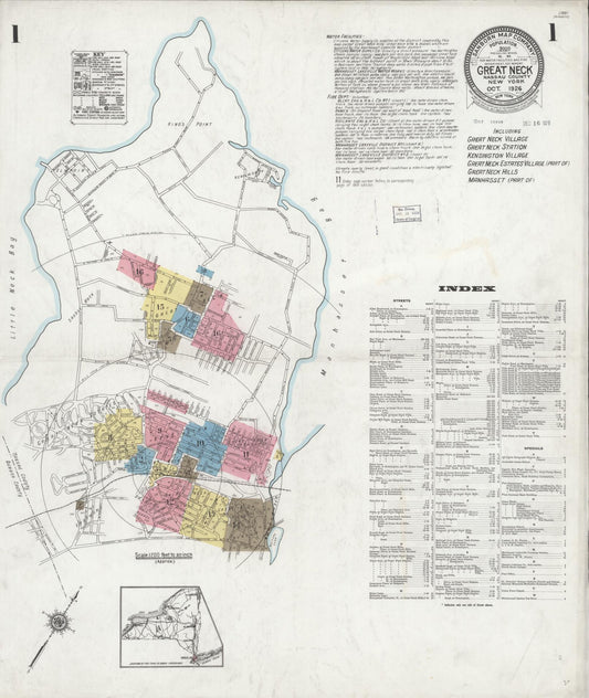 Sanborn Fire Insurance Map from Great Neck, Nassau County, New York (1926), Sheet #0001 - Historic Sanborn Fire Insurance Map Print, vintage old map wall art, antique decor, genealogy gift, New York New York map