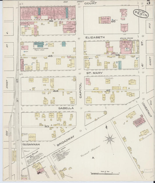 Sanborn Fire Insurance Map from Pekin, Tazewell County, Illinois (1885), Sheet #0005 - Historic Sanborn Fire Insurance Map Print, vintage old map wall art, antique decor, genealogy gift, Illinois Illinois map