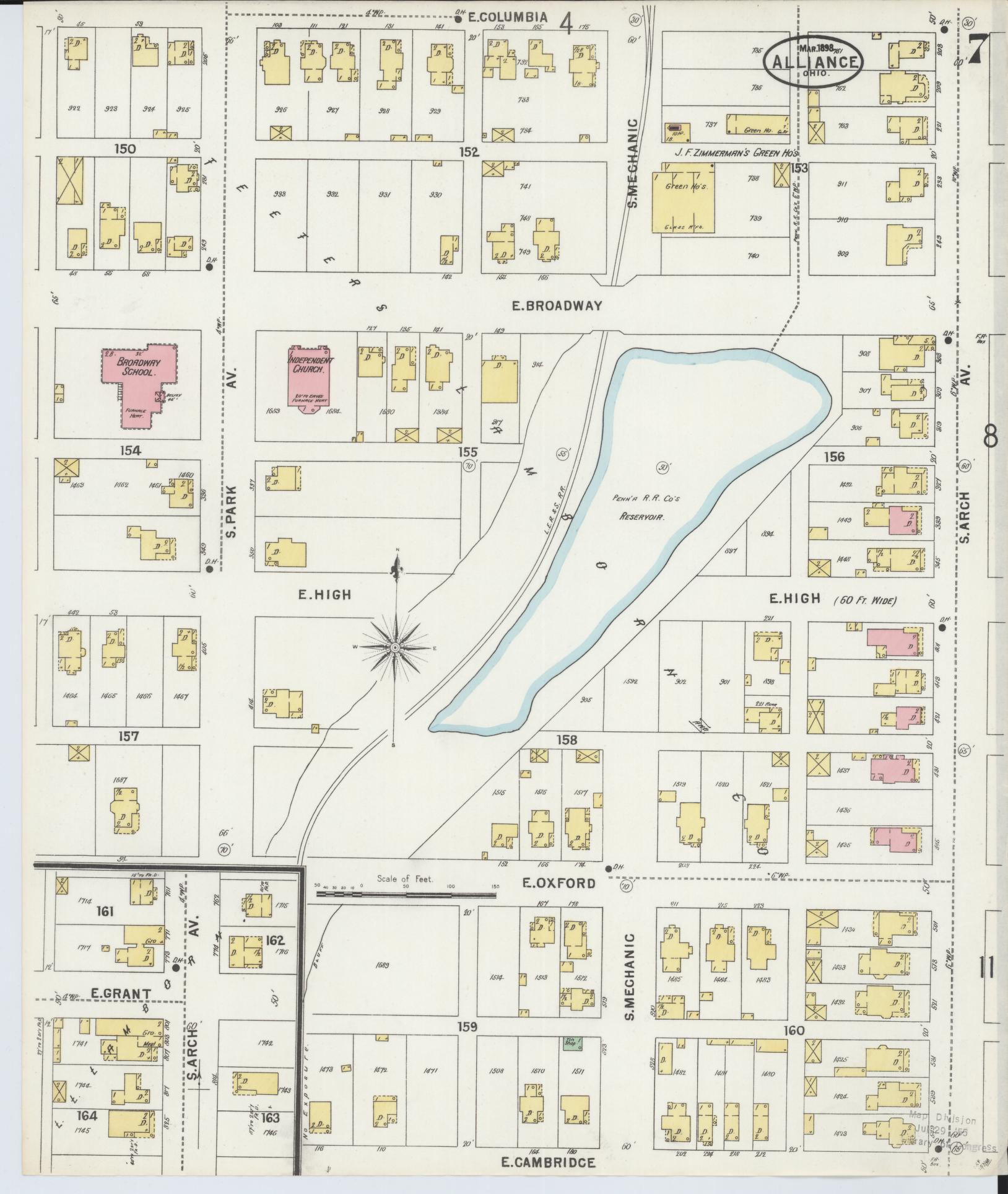 Sanborn Fire Insurance Map from Alliance, Stark County, Ohio (1898), Sheet #0007 - Complete Map Set gallery image, historic Sanborn map, vintage wall art, Ohio Ohio